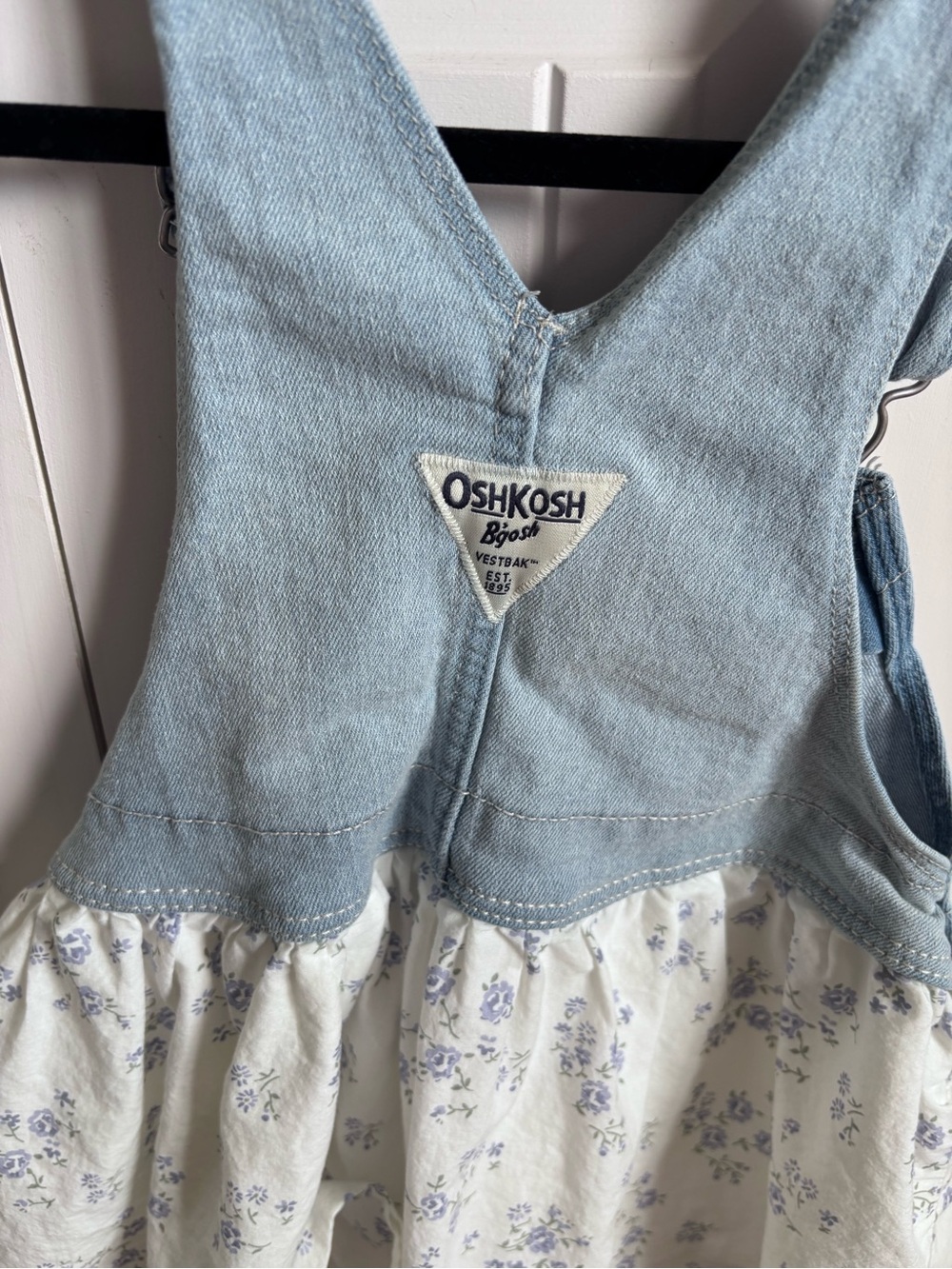 OshKosh B'gosh Light Blue Denim and White Floral Skirt Overalls - Picture 5 of 7